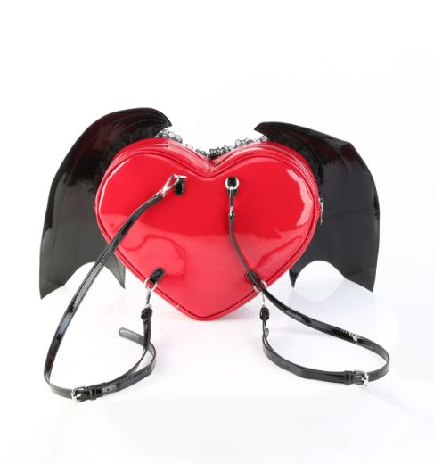 Product image of Demoniacult HB-214 Blk-Red Patent Patent Heart w/ Batwing Backpack 34x23x8 cm