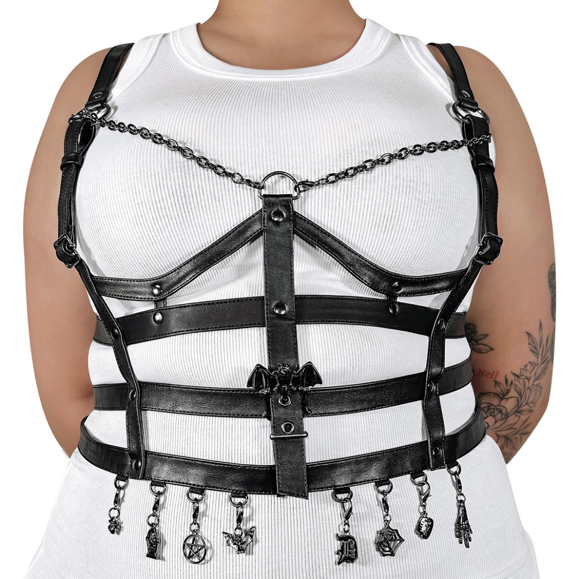 Product image of Demoniacult DA-118-LXL Blk Faux Leather Faux Leather Cage Body Harness