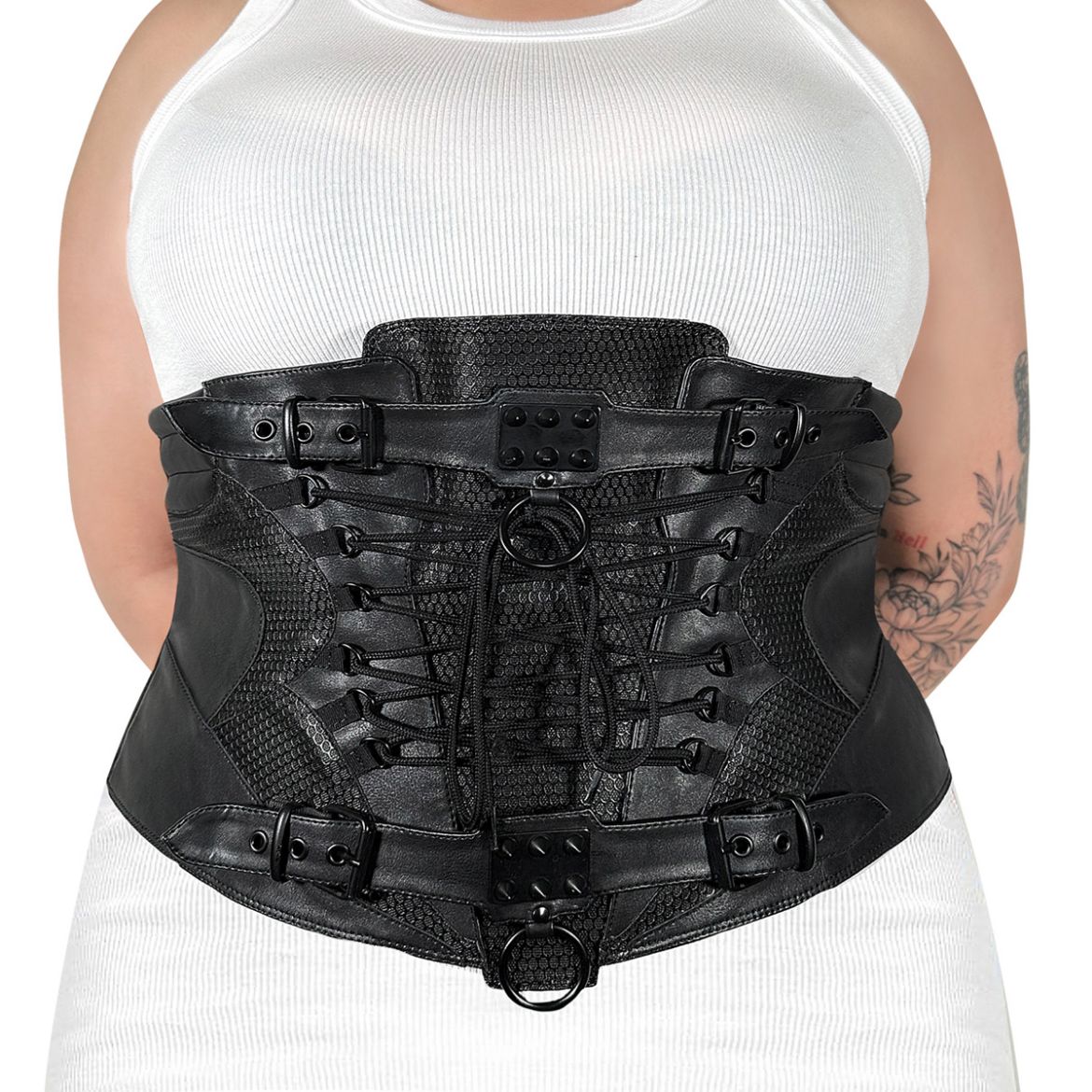 Product image of Demoniacult DA-310-LXL Blk Str Faux Leather Faux Leather Waist Cincher