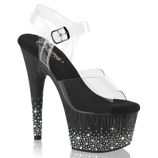 Product image of Pleaser ADORE-708SPKL-01 Clr/Blk-Slv RS 7 Inch Heel 2 3/4 Inch PF Ankle Strap Sandal w/ Sprinkle RS