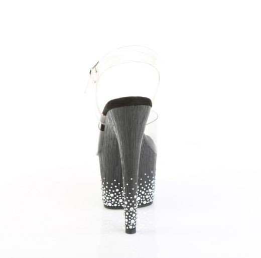 Product image of Pleaser ADORE-708SPKL-01 Clr/Blk-Slv RS 7 Inch Heel 2 3/4 Inch PF Ankle Strap Sandal w/ Sprinkle RS