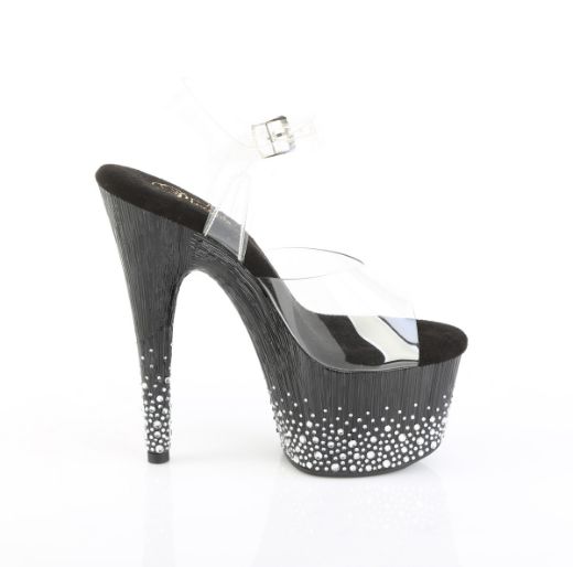 Product image of Pleaser ADORE-708SPKL-01 Clr/Blk-Slv RS 7 Inch Heel 2 3/4 Inch PF Ankle Strap Sandal w/ Sprinkle RS